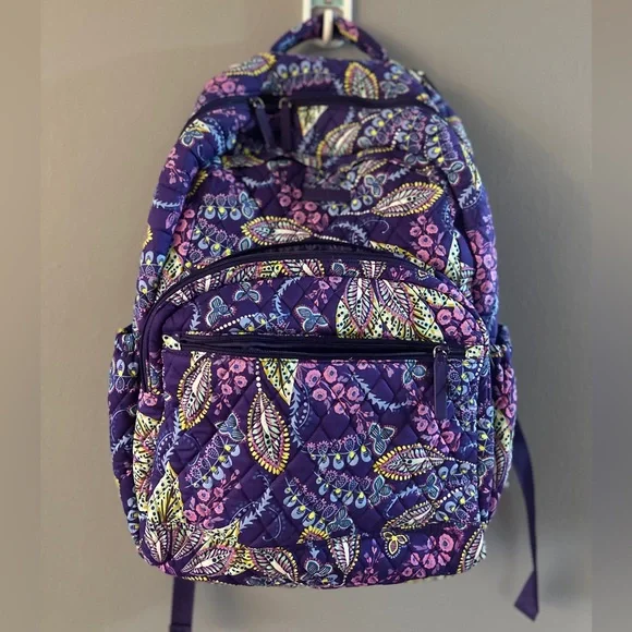 Vera Bradley Quilted Backpack Purple Paisley Floral Laptop Travel School Bag VERA BRADLEY Backpack Laptop Padded Bag Quilted Purple  main image 2